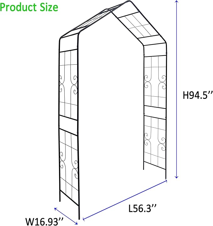 Metal Garden Arch 94.5" H Garden Arbor Trellis Climbing Plants Support Lines Pattern Arch Outdoor Lawn Wedding Party Events Archway Black