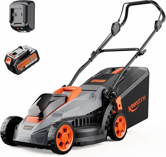 Electric Lawn Mower, 20V 13" Cordless Lawn Mower for Small Yard, Push Mower with 5 Height Adjustments, 2-in-1 Mulching/Bagging for Graden, 4.0Ah Battery and Charger Included(25min Runtime)