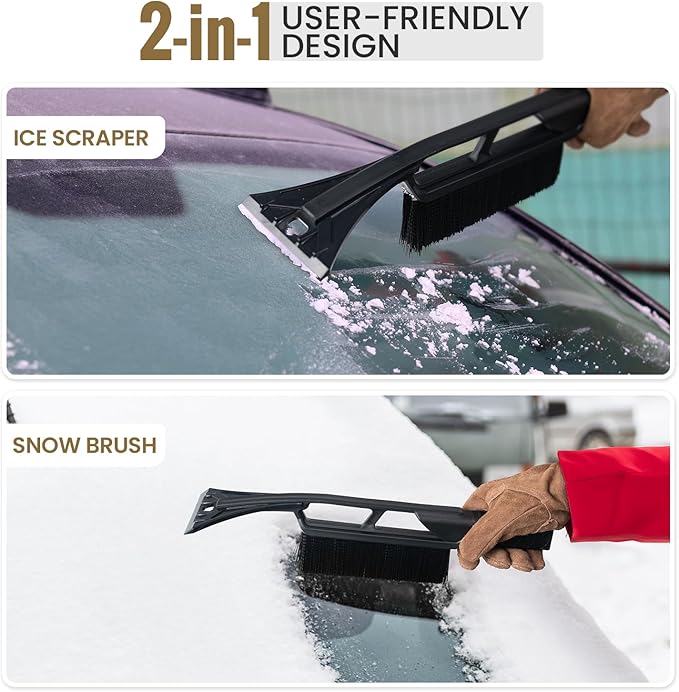 OneTigris Snow Shovel, Collapsible Aluminum Alloy with Ice Scraper Brush - Portable Folding Shovel for Camping, Car Emergency, Winter Outdoor - 25.98" Lightweight Durable Design (Coyote Brown)