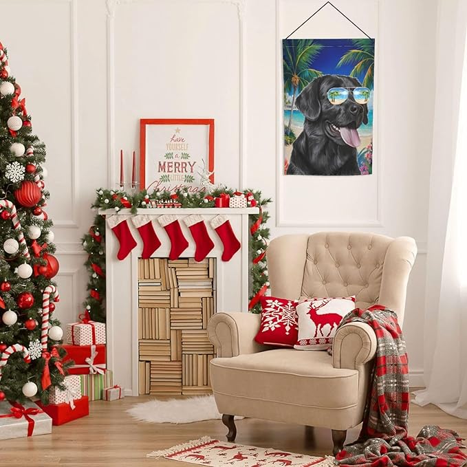 Labrador Dog Summer Beach Palm Trees Tropical Garden Flag Welcome Party Outdoor Outside Decorations Picks Home House Garden Yard Decor 12x18 Inch