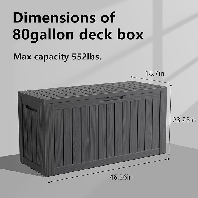 80 Gallon Outdoor Storage Box – Resin Deck Box with Lockable Lid, Waterproof Patio Furniture Storage for Tools, Garden & Yard Organization