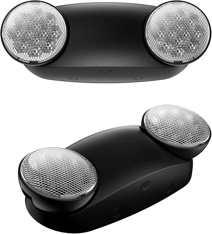 2 Pack Black Emergency Light with Battery Backup Adjustable Two Bug Eye -UL Certified Exit Sign-120-277VAC/Commercial Emergency Lights Fixtures/Indoor Exit Lights for Home/Business.