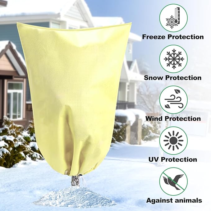 2 Pack Plant Covers Freeze Protection with Zipper Drawstring, 31.4" X 47.2" Winter Cold Weather Frost Covers Shrubs Trees Jacket for Outdoor Plants Fruit Tree Plant Protection Cover Bags