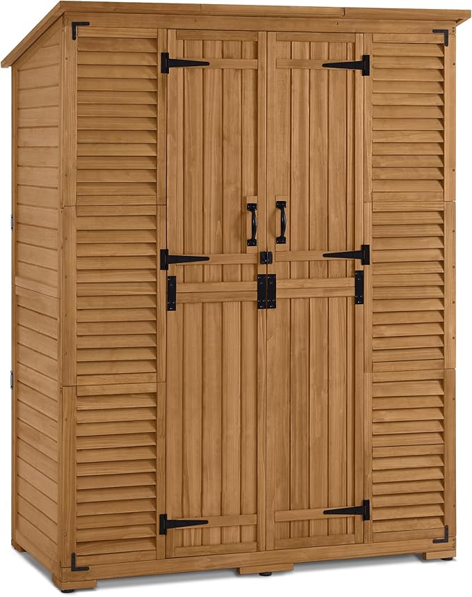 Macrout Large Outdoor Storage Cabinet with 6 Shelves (4.8 x 2.2 x 6.5 ft), Outside Storage Shed with Lock, Wooden Garden Shed for Yard Patio Lawn, 1738 (Natural)