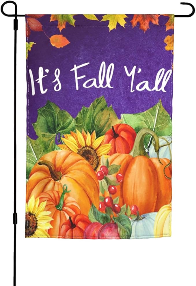 Fall Pumpkin Sunflower Autumn Maple Fruit Fun Garden Flag Welcome Party Outdoor Outside Decorations Picks Home House Garden Yard Decor 12x18 Inch