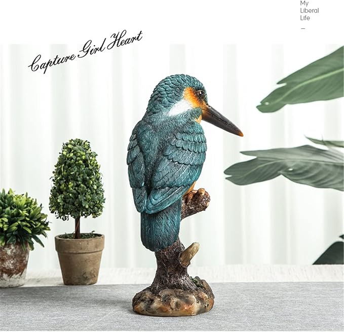 Resin Parrot on Stump Statue Beak Parrot Figurines Lifelike Tropical Bird Sculptures for Patio Lawn Yard Home Desktop Decoration - Green
