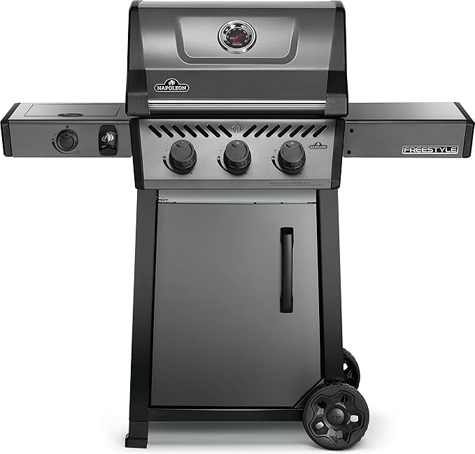 Napoleon Freestyle 365 Propane Gas Outdoor Grill with Range Side Burner, Graphite Grey – 4-Burner BBQ for Versatile Cooking