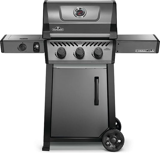Napoleon Freestyle 365 Propane Gas Outdoor Grill with Range Side Burner, Graphite Grey – 4-Burner BBQ for Versatile Cooking