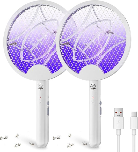 Electric Fly Swatter Racket, Foldable 2 in 1 Bug Zapper with Purple Trap Lamp, 4000V & 1500mAh Powerful Mosquito Trap Killer with Type-C Rechargeable for Indoor Home Office Patio Camp(2 Pack)