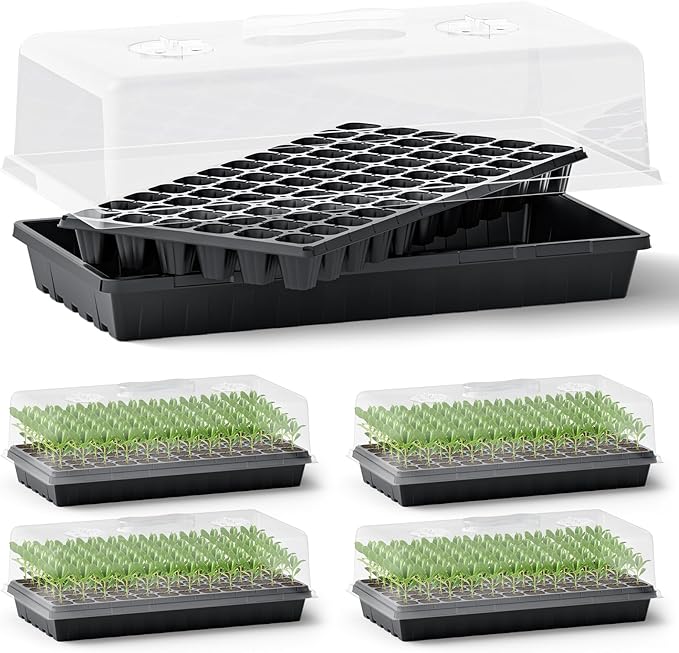ZJP 5-Pack Seed Starter Trays Set – Includes 1020 Trays (No Holes) + 72-Cell Deep Plug Trays (2.44" Deep) + 5" Clear Humidity Domes for Vegetables, Herbs, Flowers