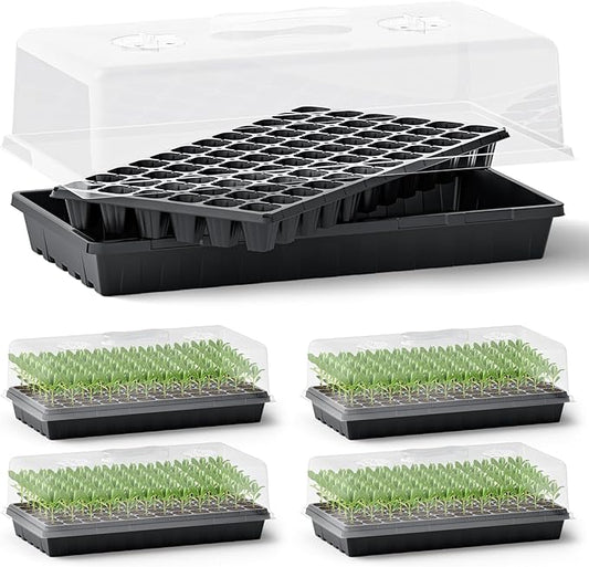 ZJP 5-Pack Seed Starter Trays Set – Includes 1020 Trays (No Holes) + 72-Cell Deep Plug Trays (2.44" Deep) + 5" Clear Humidity Domes for Vegetables, Herbs, Flowers
