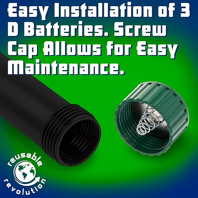 4 Pack Sonic Mole Chaser - Battery Operated Rodent Repeller Stake, Scares Away Moles, Voles, Gophers and Rats by Reusable Revolution (Green & Black)