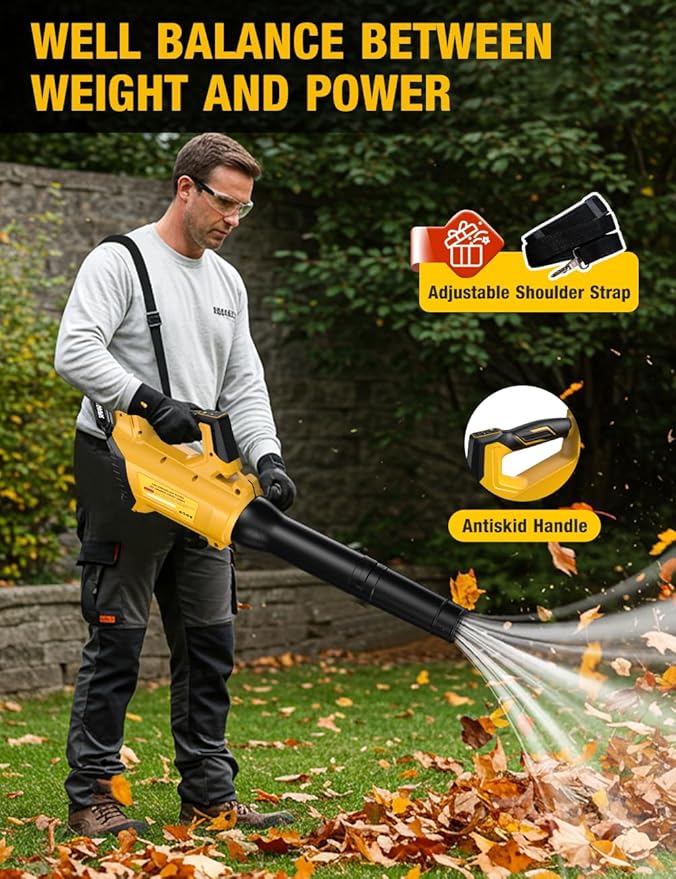 Cordless Leaf Blower for DEWALT 20V Max Battery, 650CFM/160MPH 26000RPM Brushless Leaf Blower Cordless w/Turbo & 4 Speed Modes, Lock-On Switch, Electric Leaf Blowers for Lawn Care, Blowing Wet Leaves