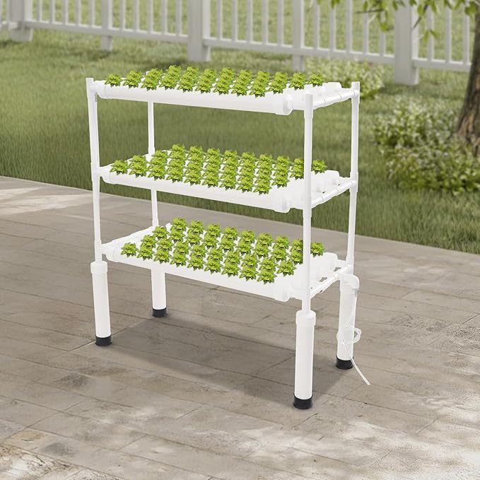 Hydroponics Growing System 108 Plant Sites, 3 Layers Food-Grade PVC Gardening System Grow Kit, Indoor Garden Planter with Water Pump & Timer, Hydroponic Germination Kit for Gardening Lover
