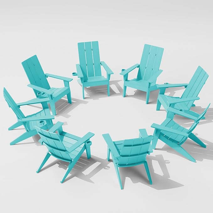 MXIMU Adirondack Chair Set of 8: Modern Adirondack Chairs Fire Pit Chairs Plastic Outdoor Chairs for Lawn Backyard Deck Garden Camping (Aruba)