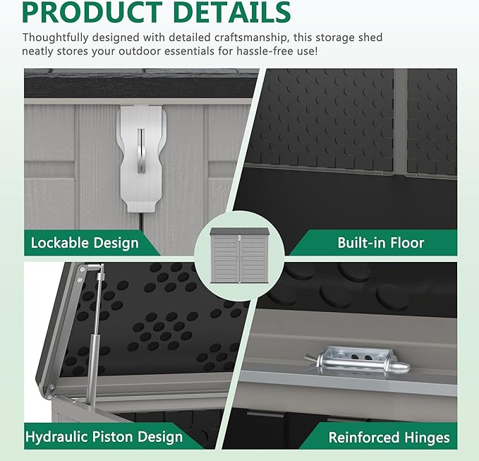 4.6 Ft. X 4.1 Ft Outdoor Horizontal Storage Shed, Resin Storage Shed with Double Lockable Doors, Ideal for Garbage Can Storage and Garden Tools, Strong Water Resistance, Gray