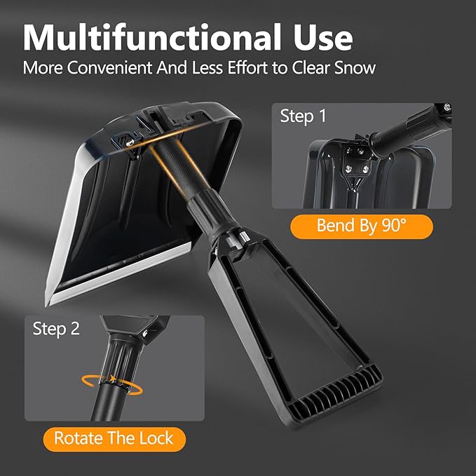 SHANTRA Folding Snow Shovel with Aluminum Edge, D-Grip Portable Shovel for Snow Removal, Lightweight Emergency Snow Shovel, Multifunctional Collapsible Shovel, Shovel For Car Driveway, Garden, Camping