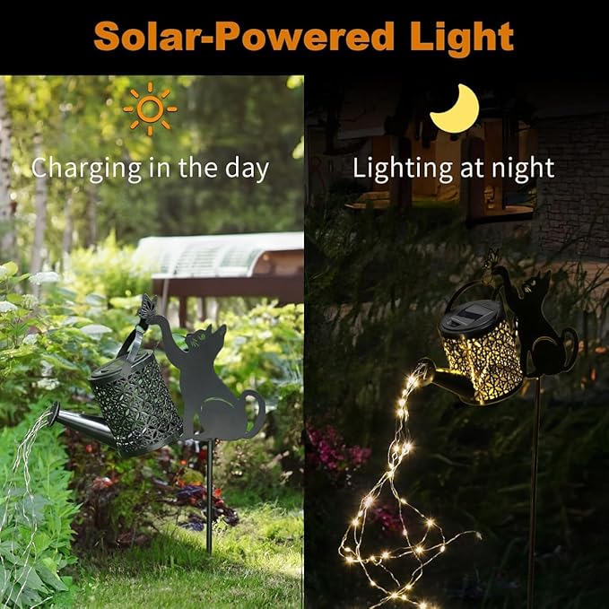 Black Cat Gifts - Solar Cat Garden Statue,Black Metal Garden Decor,Yard Decor Stakes with Lantern, Gifts for Women Mom and Grandma or for Cat Lovers