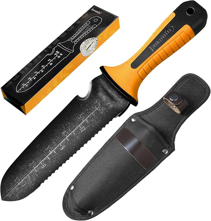 Garden Knife with Sheath, Gardening Tool, Stainless Steel Multi-Purpose Garden Supplies, Ergonomic Handle Hori Hori Knife for Digging, Weeding and Gardening, 7" Stainless Steel Blade, Father's Day Gift