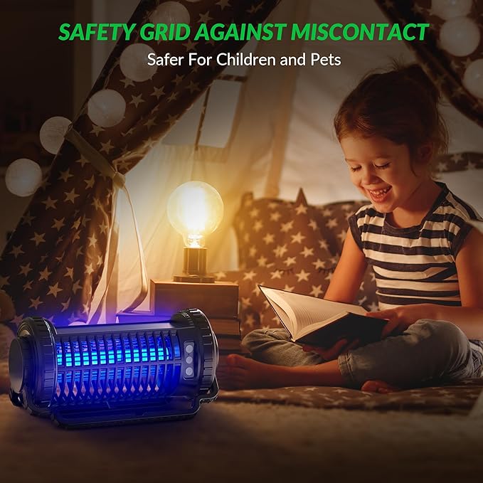 Solar-Powered Mosquito Killer & Bug Zapper, 4200V Voltage, IP5 Waterproof, ABS Fireproof Material, Large Coverage Area (1/2 Acre), Long-Lasting LED Lamp Beads，(Black)