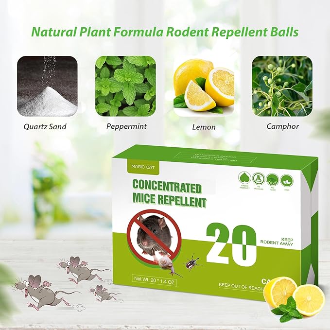 MAGIC CAT Rodent Repellent 20 Pack, Natural Peppermint Oil to Repel Mice & Rats for House Pet Family Safe, Rat Deterrent Mouse Stopper for Closet Garage Boat Car RV Truck Indoor Outdoor Rodent Control