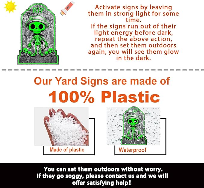 6pcs Glow in The Dark Halloween Tombstones Decor Outdoor or Indoor: 11x16.53, Skeletons, Black Cat, Crow, Waterproof Scary Light Up Gravestones for Home, Party, Cemetery Halloween Decor