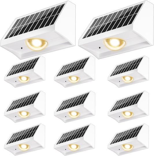 Solar Fence Lights Outdoor Waterproof High Brightness LED Spot Lens Deck Lights 7 Mode Warm & Cool White RGB Solar Powered Wall Lighting Decor for Outside Patio Step Backyard Railing - 12 Pack(White)