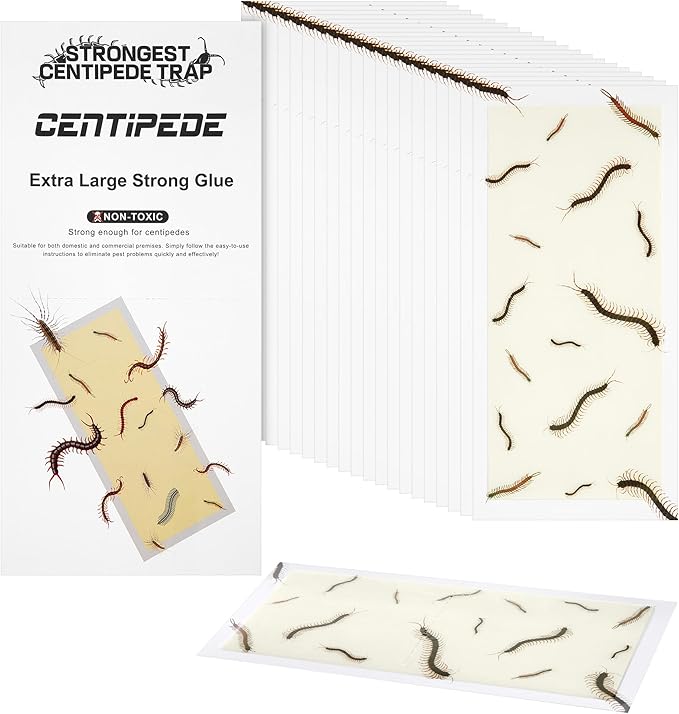 Qualirey Centipede Extra Large Glue Traps 20Pcs(Tear Into 40Pcs),11’’ x 5.3’’ Centipede Glue Boards Indoor Outdoor, Adhesive Insect Catcher for Home, Sticky & Non Toxic Traps for Home, Garage & Shed