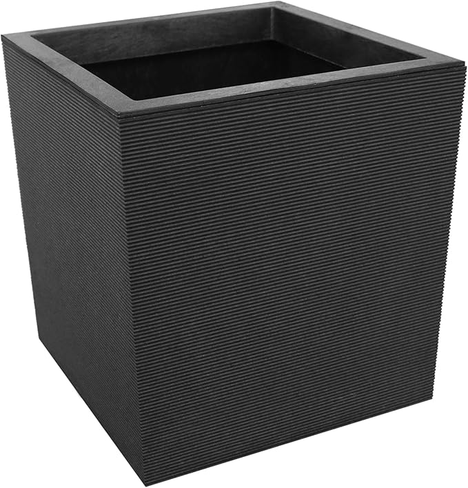 Tierra Verde Indoor & Outdoor Self-Watering Square Planter, Citadel Horizon, 13.5" x 14", Black - Planting Containers for Plants and Flowers - Gardening and Landscaping Accessories
