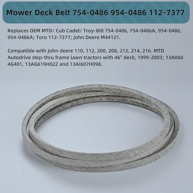 5/8 x 67 Mower V-Belt Replace for MTD Cub-Cadet Troy-Bilt 754-0486 954-0486 Toro 112-7377 John Deere M44121, 46 inch Riding Mower Belt Kevlar Lawn Mower Belt (754-0486)