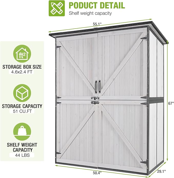 Outdoor Cabinet Storage Shed with Metal Frame Large Wooden Garden Shed Tool House with Floor,Door & Lock for Backyard Use