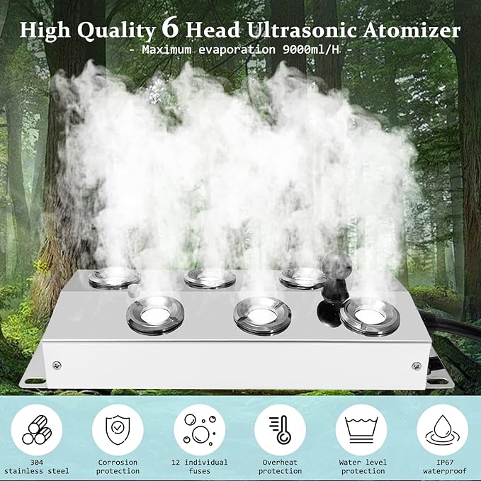 Ultrasonic Fogger 6 Head Ultrasonic Mist Maker,5000ml/H 200W Mist Maker Fogger,6 Head Ultrasonic Fogger Mist Maker,6 Head Ultrasonic Mist Maker fogger Ultrasonic Mister Fogger 6 Head Fogger