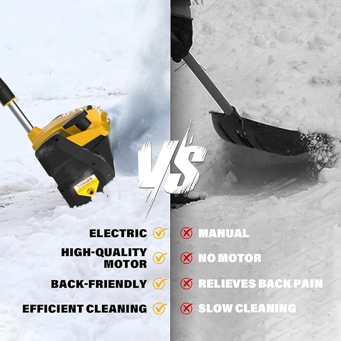 Cordless Snow Shovel, 12-Inch 20V Electric Snow Shovels, Snow Shovel for Driveway with Directional Plate and Adjustable Front Handle, Equipped with LED lights, 4.0Ah Battery and Quick Charger Included
