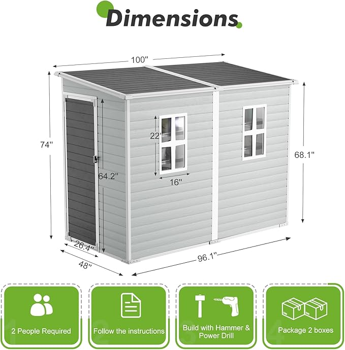 4x8 FT Lean-to Resin Shed with Floor Included, Waterproof Plastic Storage Cabinet, Garden Tool Shed for Outdoor Wall