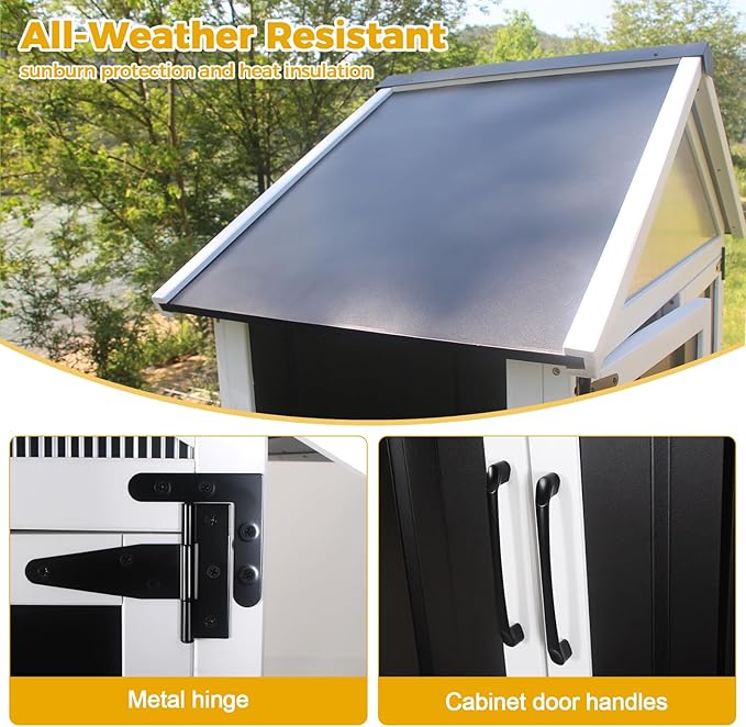 Outdoor Storage shed Small Storage shed with Floor Wooden Frame Lockable Metal Door Adjustable Shelves Cabinets Waterproof Large Capacity Storage Tool Cabinet Box for Backyard Garden Patio Lawn