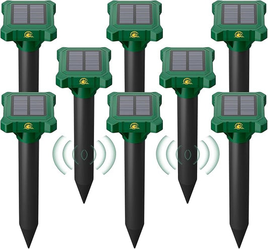 4 Pack Mole Repellent Solar Powered, IP65 Waterproof Gopher Chipmunk Repeller Outdoor, Groundhog Snake Repellent for Yard, Sonic Mole and Vole Deterrent Spikes, Effective Lawn and Garden Protection