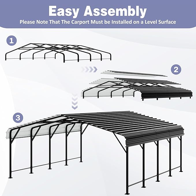 JY QAQA 20 x 20 FT Heavy Duty Metal Carport Canopy with Galvanized Steel Roof, Outdoor Car Tent Metal Garage Shelter for Car, SUV, Trucks and Boats