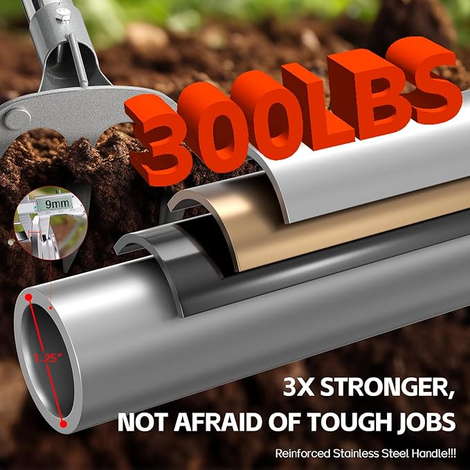 Hand Rake Long Handle - 74" Cultivator Weeding Rakes for Lifts Out Deep-Rooted Grass, 3-Tine Claw Rakes Heavy Duty Carbon Steel with D Grip for Digging Potato,Carrots,Loosens Soil