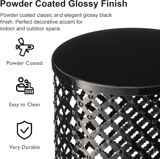 Glitzhome Outdoor Side Table Set of 2, Decorative Garden Stool for Indoor Outdoor Heavy Duty Metal Frame Modern Accent Table, Black