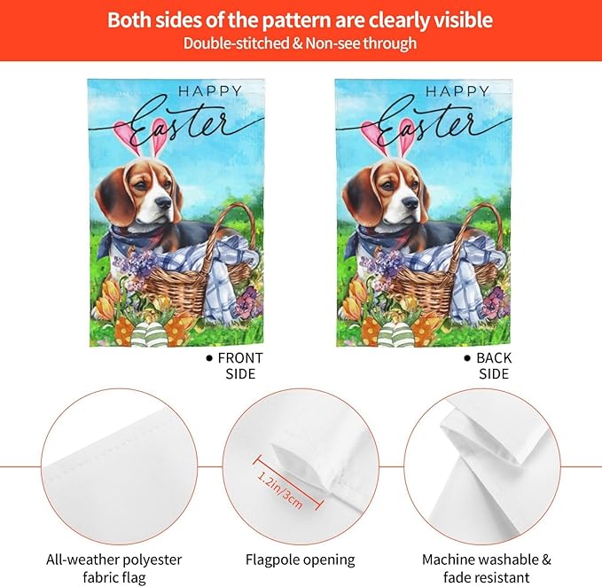 Beagle Dog Flower Happy Easter Bunny Cute Egg Garden Flag Welcome Party Outdoor Outside Decorations Picks Home House Garden Yard Decor 12x18 Inch