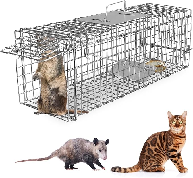 23.3’’x7.24’’x7.72’’，Foldable Humane Live Animal Trap Cage Cat Trap Catch Release Live Animal Rodent Cage for Indoor Outdoorfor Small Rabbit Squirrel Groundhogs Mole Gopher Cat