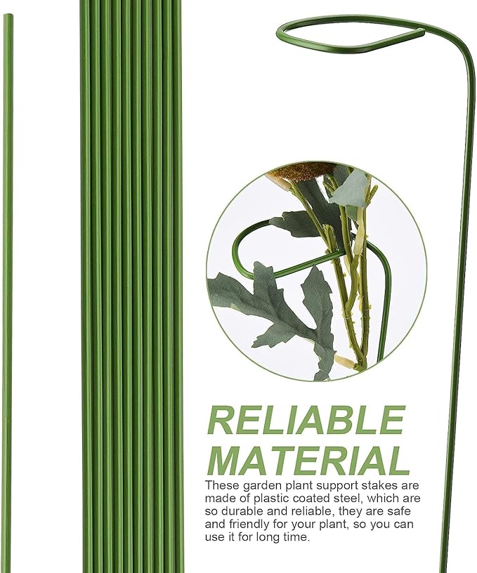 10PCS Garden Metal Plant Stakes with 15PCS Vine Fixing Clip Set, 15.75inch Tall Single Stem Flower Stakes, Bendable Plastic Coated Garden Plant Stakes Holder for Amaryllis Orchid Lily Rose(Green 40cm)