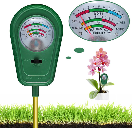 3-in-1 Soil Test Kit, Soil Moisture Meter/Soil ph Meter/Fertility Soil Tester, Soil Hygrometer for Garden, Farm, Plant, Outdoor, Indoor, Lawn Care Moisture Meter for Hous Plants (No Battery Needed)