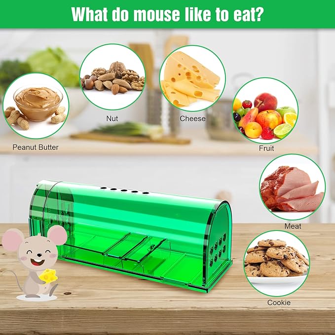 4 Pcs Humane Mouse Traps Indoor for Home, Live Mouse Trap, Reusable Mice Trap Catcher for House & Outdoors