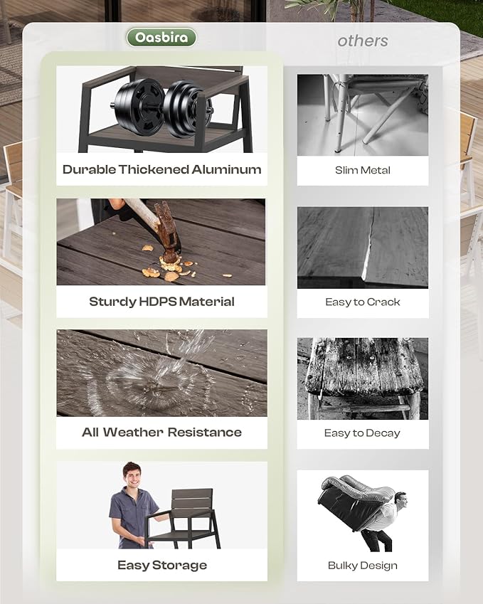 Outdoor Patio Dining Table Sets 7-Piece Aluminum and HDPS All-Weather Table and Chairs with Umbrella Hole, Patio Modern Furniture Sets for Garden, Backyard (Charcoal)