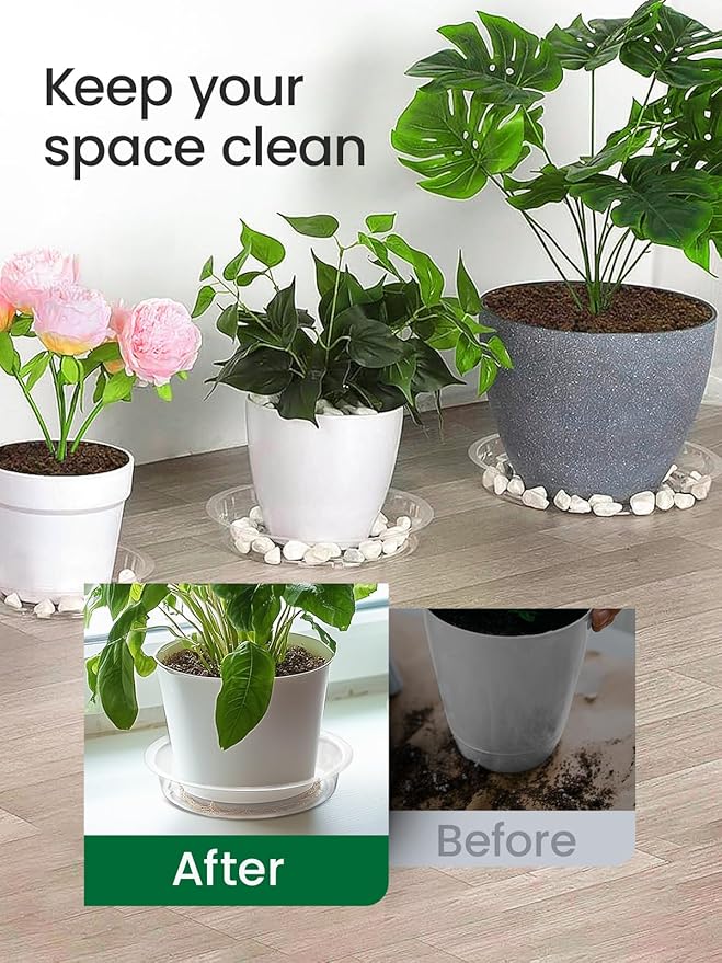 GROWNEER 15 Packs 6 Inches Clear Plant Saucers Flower Pot Trays, with 15 Pcs Plant Labels, Plastic Plant Saucer Drip Trays for Indoor Outdoor Plants Garden