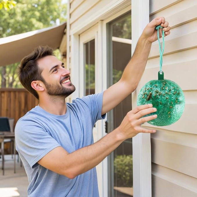 Fruit Fly Traps Ball Fly Trap Indoor, 6 PCS Hanging Bugs Sticky Ball Fly Trap Outdoor, Gnat Trap Ball for Indoor Outdoor House Kitchen Plants Trees (6PCS, Green)