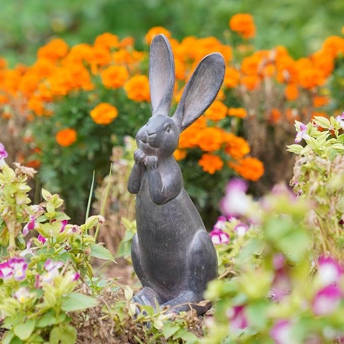 DiliComing Bunny Decor Resin Animals Statue - Garden Decorations Garden Decor for Outside Cute Cheeky Bunny Figurine Statues for Home Decor Outdoor Decor for Porch 5 × 4 × 11 Inch
