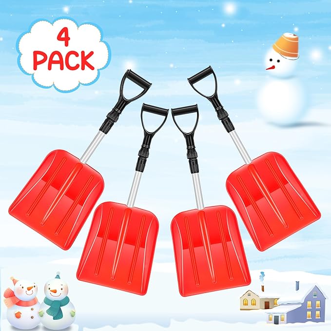 Lasnten 4 Pcs Kid's Snow Shovel Plastic Digging Lightweight Portable Beach Shovels for Kids Boys Girls Home Yard Garden Outdoor Activities Snow Removal(Red)