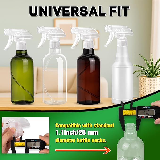 DIYSELF Spray-Nozzle-for-Bottles, 8 Pcs Spray Bottle Tops Replacement, Mist Stream Trigger Sprayer for 8oz 16oz 32oz Bottles, Clear Spray Bottle Heads for Cleaning Solutions, Car Detailing, Leakproof